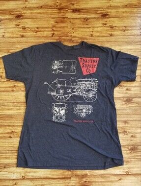 Tractor Supply Co Men Graphic Men's Large Navy Blue Tractor Blueprint Shirt